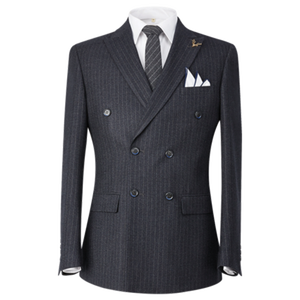 Venta al por mayor 2 piezas conjunto británico Delgado raya doble botonadura boda <span class=keywords><strong>novio</strong></span> vestido de novia hombres trajes - Product Image 1