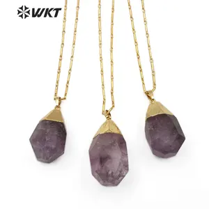 WT-N1146优雅原始紫色石英吊坠金色水晶吊坠项链珠宝天然紫水晶项链