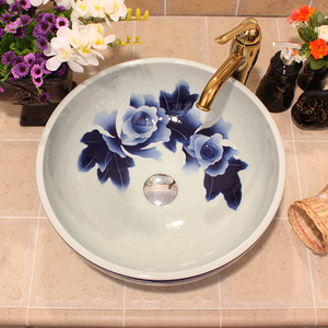 Magazzino arte lavandino del <span class=keywords><strong>bagno</strong></span> <span class=keywords><strong>ciotola</strong></span> sopra il bancone rotondo <span class=keywords><strong>a</strong></span> buon mercato blu e bianco colore <span class=keywords><strong>bagno</strong></span> <span class=keywords><strong>lavabo</strong></span> - Product Image 3