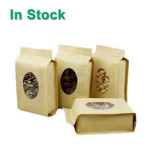 Side Gusseted Brown Kraft Giấy Quad Seal Nhiệt Niêm Phong Gói Thực Phẩm Túi Với Cửa Sổ Hình Bầu Dục - Product Image 1