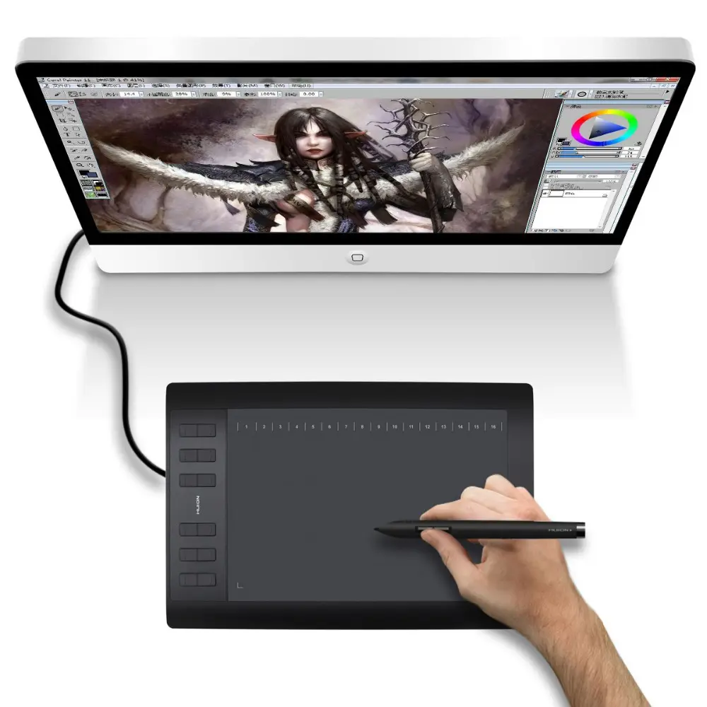 H1060P Huion Inspiroy 12 Touches de raccourci 16 Touches 8192 Niveaux stylo numérique conception d'animation tablette graphique