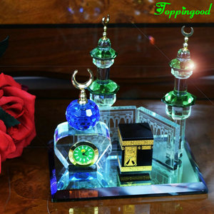 Muslim Crystal Clock + Kaaba Islamic Family Table Decoration