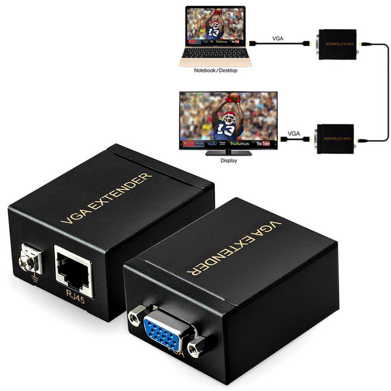 VGA Extender к Lan Cat5 Cat5e RJ45 Ethernet Женский адаптер Усилитель 60м передатчик и приемник VGA 1920x1080 при 60Гц