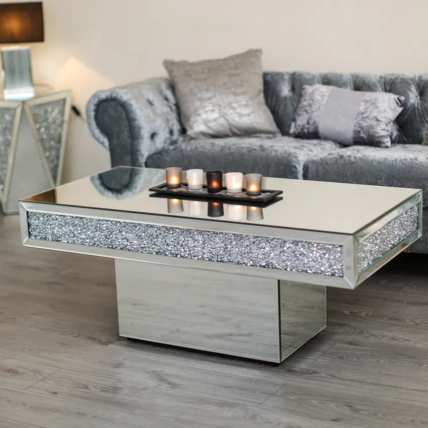 Hot Koop Gespiegeld Salontafel Met Diamond Ontwerp Luxe Vierkante Salontafel Voor Woonkamer