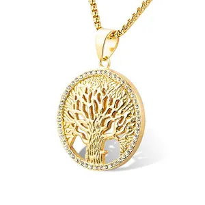 Wholesale Custom 18K Gold Tree Of Life Charm With AAA Zircon Pendant Necklace Leaf Jewelry