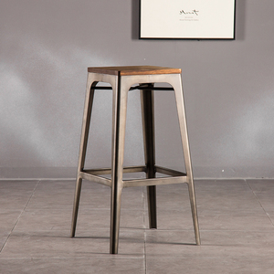 Marco de hierro sillas de la tienda de café taburete barato Industrial <span class=keywords><strong>Vintage</strong></span> sillas de Bar roble mate Grey Silla de Metal - Product Image 2