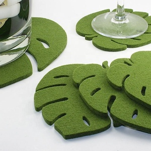 5mm Thick Polyester Felt Palm Monstera Leaf Coasters and Trivet Set