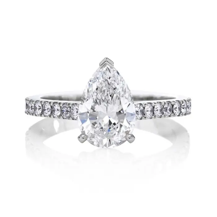 Custom Luxury 18K White Gold Plated Pear Shape Cubic Zirconia Diamond Silver Rings Jewelry For Women