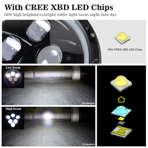 Gexune Luz de punto con anillo de halo DRL 7 pulgadas para camión jeep patriot wrangle de la carretera cherokee led faro - Product Image 5