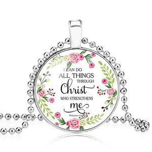 Grano de cadena al por mayor de plata rosario religión biblia verso vidrio foto collar joyería - Product Image 1