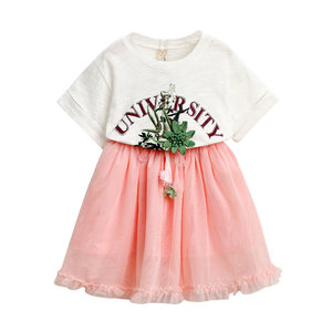 Poco <span class=keywords><strong>chica</strong></span> <span class=keywords><strong>trajes</strong></span> con 2019 verano nuevas chicas estéreo flor corto-Camiseta de manga larga falda de traje de dos piezas - Product Image 2