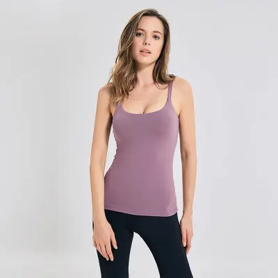 Débardeur de yoga personnalisé avec soutien-gorge intégré pour femmes, soutien-gorge de sport rembourré, haut court d'entraînement, course, chemise athlétique, Camisole à col en v