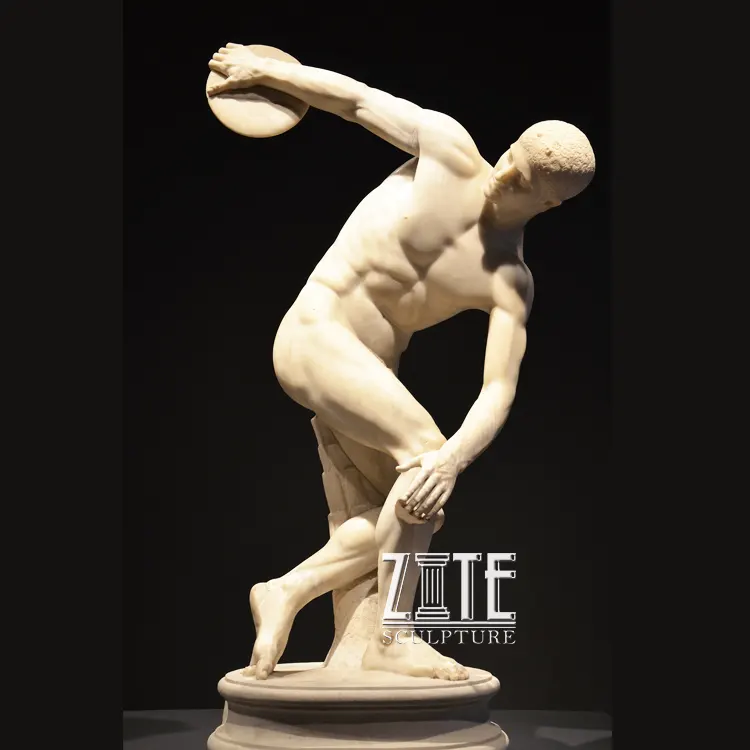 Cuộc sống Kích Thước Trắng Đá Người Đàn Ông Đá Cẩm Thạch Các Discus Thrower Lực Sỉ Ném Dĩa Bức Tượng