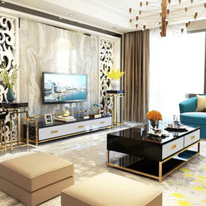 Unité de luxe Meuble Télé <span class=keywords><strong>Salon</strong></span> Meubles Noir Cadre En Acier Inoxydable Banc De La Télévision Simple Style Long Mince Tv Stand - Product Image 2