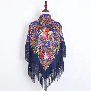 Bán Buôn 2019 Bán Nóng Kích Thước Lớn Nga Shawl Wraps 110Cm Cổ Điển Hạt Điều In Hoa Người Phụ Nữ Quảng Trường Nga Chăn Khăn Choàng