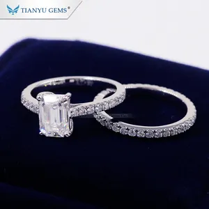 Tianyu Customized 14K/18k white Gold Ring 5*7 emerald cut foreverone Moissanite engagement Ring set