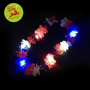 4th of July Decoration Led Flashing Artificial Fabric Hawaii <strong>Flower</strong> <strong>Leis</strong> - Product Image 1