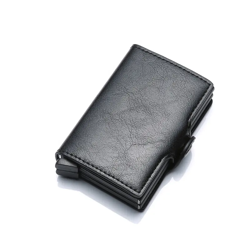 Gute Qualität Einfach Tragen PU Leder Geld Brieftasche Aluminium Legierung Reise Kleine Brieftasche Karte Halter Brieftasche Business für Männer