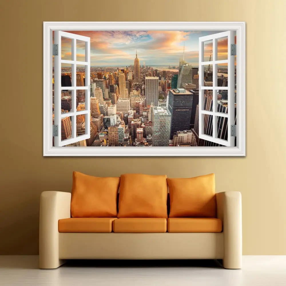 Verwijderbare Muurstickers/Muurschilderingen New York City Manhattan Scènes Window View Voor Kantoor Schil En Stok Thuis decor