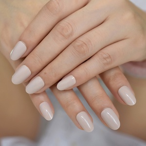 Gel <span class=keywords><strong>de</strong></span> <span class=keywords><strong>uñas</strong></span> postizas ovaladas <span class=keywords><strong>pequeñas</strong></span>, cubierta <span class=keywords><strong>de</strong></span> esmalte brillante Nude diseñada, puntas artificiales con pegamento, 24 Uds. - Product Image 6
