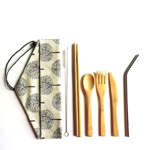 Campamento utensilios conjunto incluyendo cuchara <span class=keywords><strong>cuchillo</strong></span>, <span class=keywords><strong>tenedor</strong></span> de paja <span class=keywords><strong>y</strong></span> bolsa de bambú establece cubiertos - Product Image 4