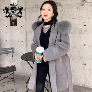 New Cashmere Coat Women Pure Wool Double両面女性Overcoat With Fox Fur Collar