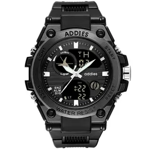 Black Tactical Waterproof Outdoor Dual Display Men Wristwatches Luxury MEN'S Alloy Fashion Alarm Charm DIVER Rubber