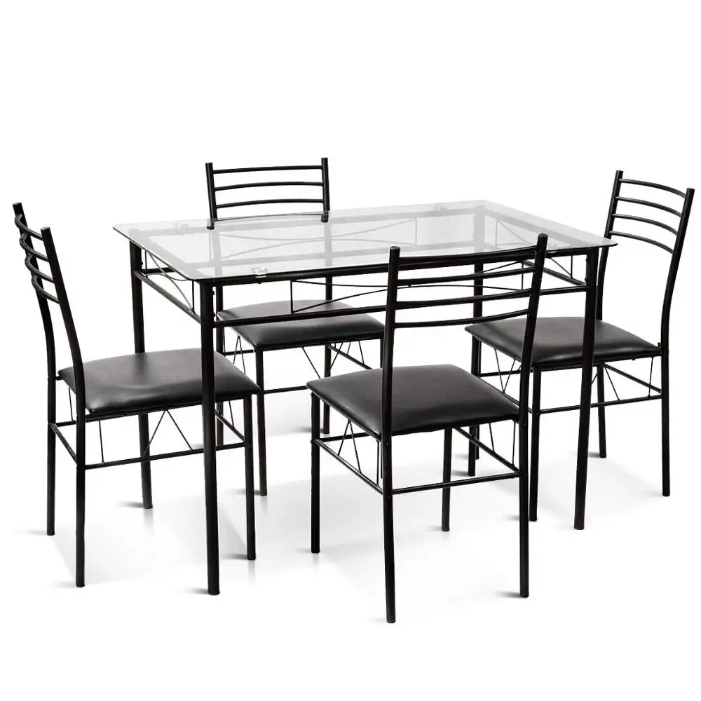 Home Furniture Kitchen Dining Room Used Glass Table and metal Chairs Modern Dining Table Set for Sale