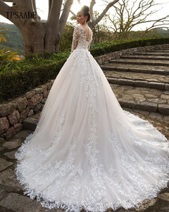 Appliques di lusso fiori 3d decorare abito da sposa a manica lunga trasparente in pizzo abito da sposa con bottoni lacci 2025 Vestido di Novia - Product Image 2