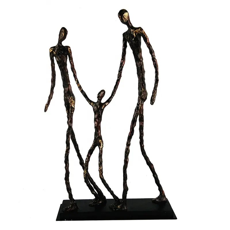 Harz figur statue süße hause eine familie von drei hand in hand für home dekoration