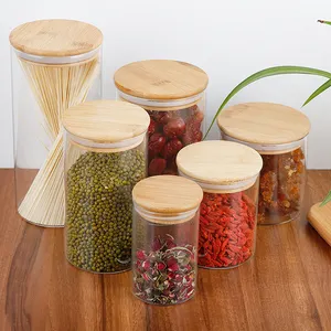 4 oz 8 oz 10 oz verre à épices en bois couvercle conteneur pots de stockage de bambou couvercle en liège