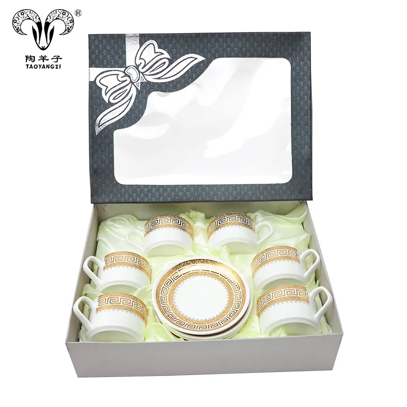 Requintado porcelana 6 conjuntos de copos, chá, conjunto de cerâmica com 12 peças para presente para chá ou café presentes de casamento