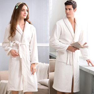 Venta al por mayor de las mujeres y los hombres de Color <span class=keywords><strong>blanco</strong></span> cuello de Chal <span class=keywords><strong>Hotel</strong></span> De terciopelo Albornoz - Product Image 2