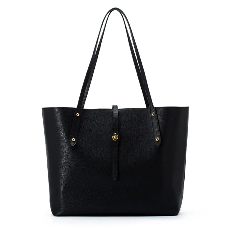 custom black vegan pu ladies women hand tote shopper bag female shoulder handbag with leather handle