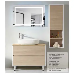 Klaar Gemaakt Franse Teak Hout Hoogglans Hotel Luxe Bad Washroom Badkamer Spiegel Wastafel Kast Met Montage Boven Wastafel