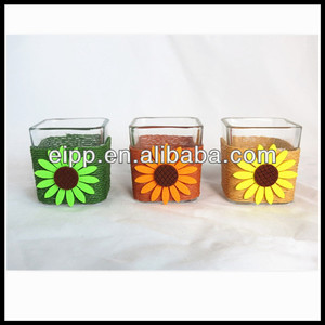 <span class=keywords><strong>De</strong></span> mariage Dentelle Et Toile <span class=keywords><strong>De</strong></span> Jute Carré Clair <span class=keywords><strong>Verre</strong></span> Bougeoir - Product Image 2