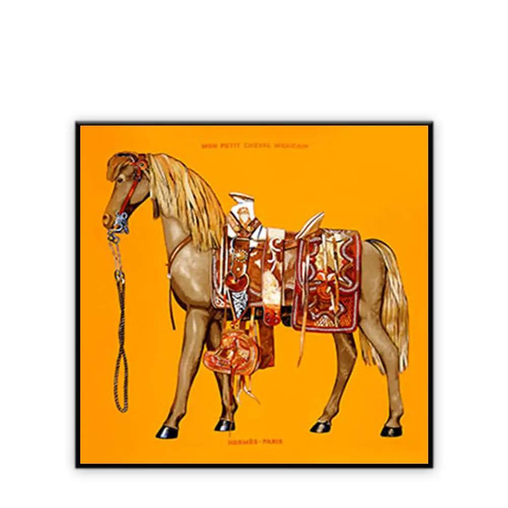Modern art decoration hotel wall hanging printed large gold horse painting