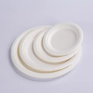 Plateau de pâte de Bagasse de canne à sucre de 9 pouces, bac à papier rond jetable biodégradable