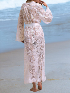 <span class=keywords><strong>Vestiti</strong></span> delle donne 2019 Vestito Dalla Spiaggia di Estate Tunica Sexy Vede Attraverso Il Merletto Bianco A Maniche Lunghe Con Cintura Wrap Dress Robe De Plage sarong - Product Image 2