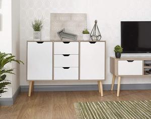 Phong Cách Scandinavia 2 Cửa 3 Ngăn Kéo Gỗ Sồi Trắng Bên Cạnh Sideboard - Product Image 2