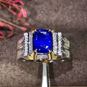 SGARIT AU 750 18 K 골드 남아프리카 진짜 다이아몬드 쿠션 컷 천연 로얄 블루 사파이어 약혼 밴드 반지