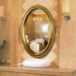 Venta al por mayor Decoración de casa Vintage antiguo <span class=keywords><strong>oro</strong></span> Oval forma enmarcado <span class=keywords><strong>espejo</strong></span> de pared decorativo - Product Image 2