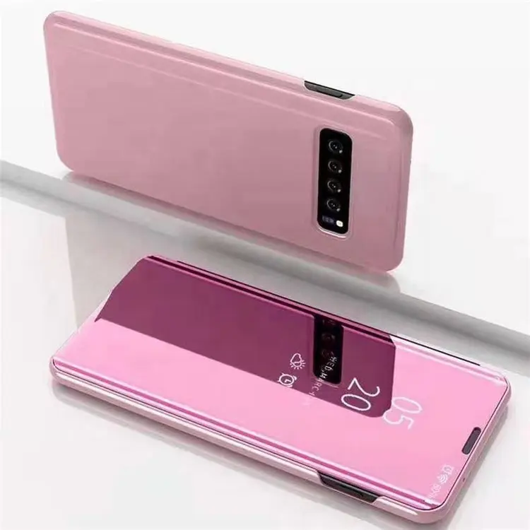 For Samsung Galaxy S10 Clear View Stand Flip Cover Case, Luxury Smart Electroplate Plating Mirror Phone Case for samsung s20