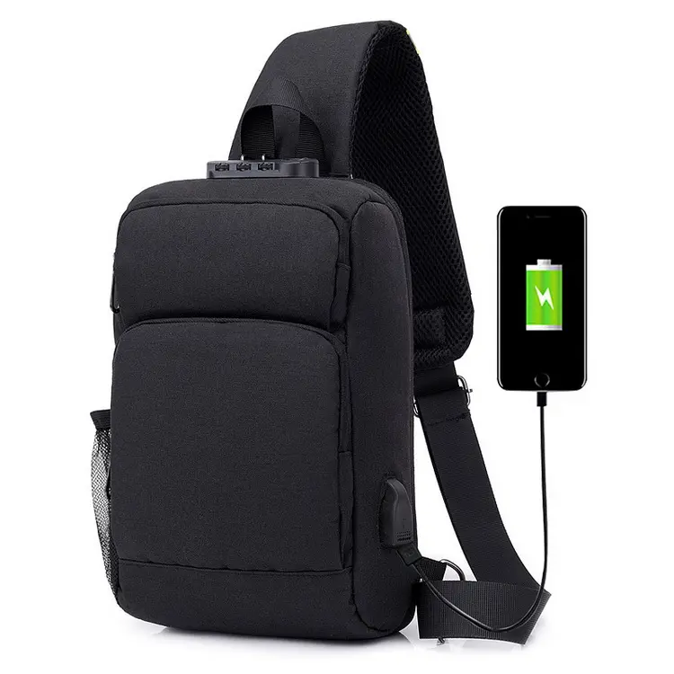 Sling Bag with USB Charging Port Canvas Chest Bag for Mens Hiking Backpack