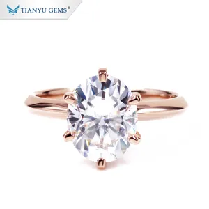 Tianyu gems 3ct oval brilliant cut moissanite solitaire ring 14k 18k rose gold six prong ring