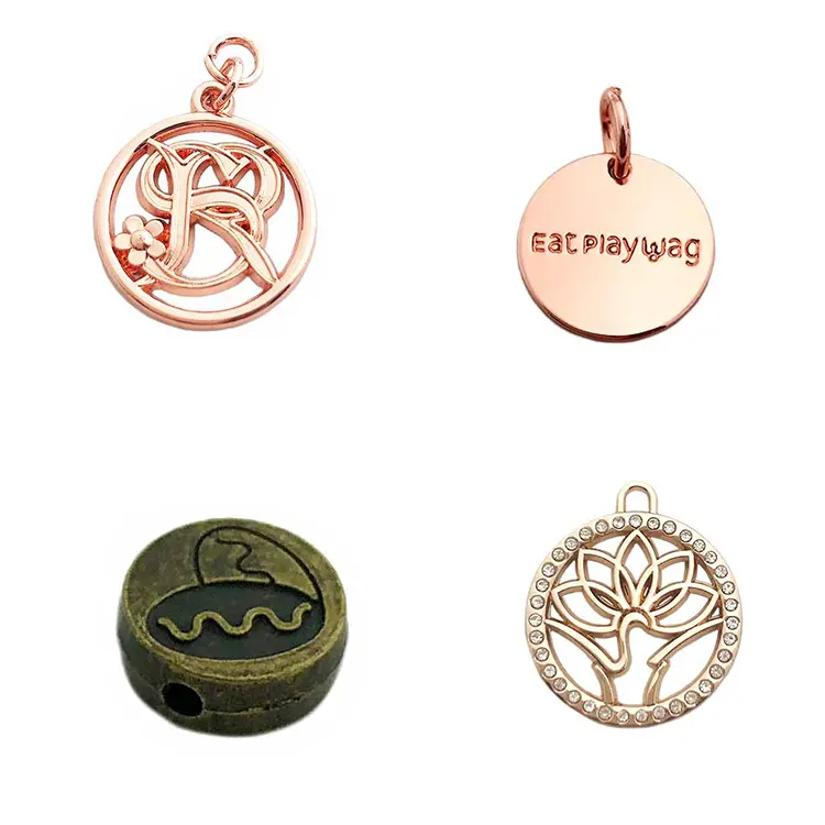 Marka logo damgalı özel metal etiketler charms kolye takı için