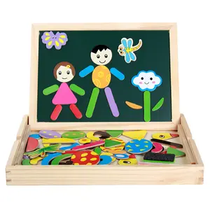 Jeux de Puzzle pliables en bois pour enfants, Double face, planche à dessin magnétique