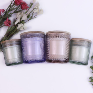 Scented Wedding favors candle <strong>voluspa</strong> with wooden lid wholesale embossed glass jar