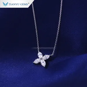 Tianyu Gems Custom ize Natural Style Marquise Cut Moissan ite Stones Diamant Weißgold Halskette