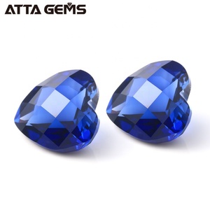 Venta al por mayor # 34 Forma de corazón Tablero de damas Corte Piedras preciosas Sintético Azul Zafiro Precio de Birmania - Product Image 4